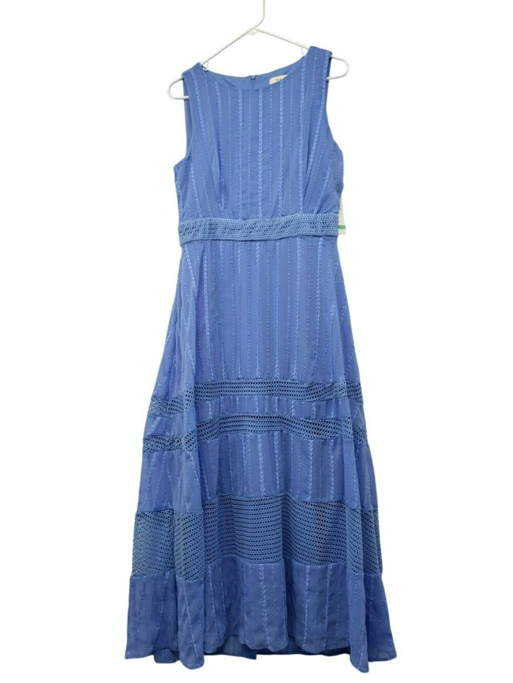 NEW Taylor Cornflower Blue Embroidered Eyelet Sleeveless Midi Dress Modest